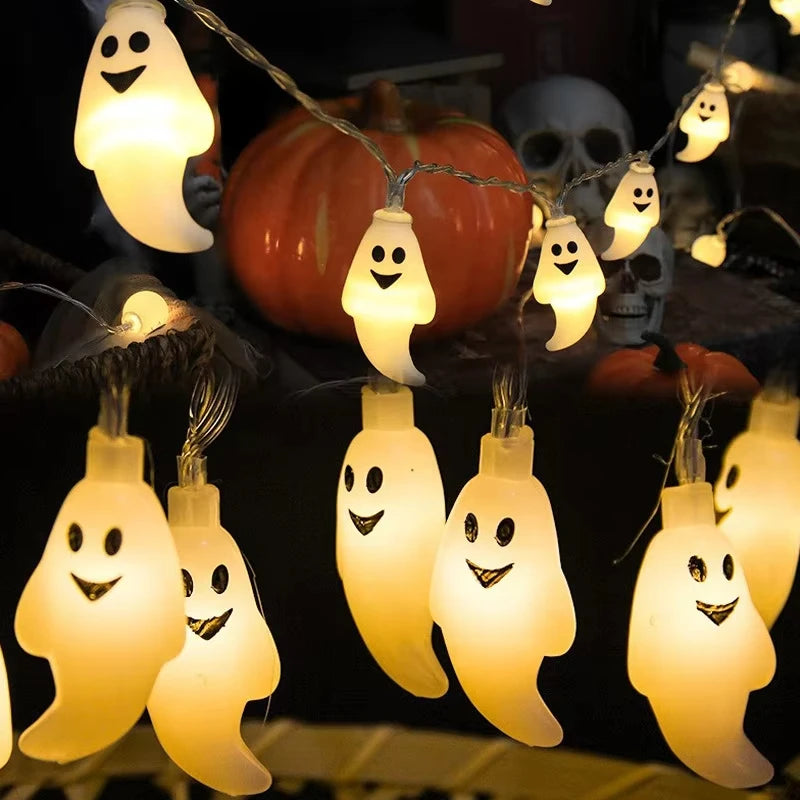 Spooky Cute Ghost Shape Halloween Battery LED String Lights Warm White Glow Hanging Lamp For Home Holiday Party Decor Lighting Vue