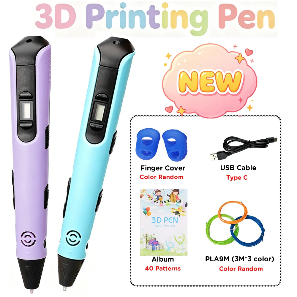 New 3D Printing Pen 1.75mm PLA Children 3D Pen Type C Cable 0.7mm Diameter Material Kids DIY Drawing Pen Boy Girl Birthday Gifts Vue