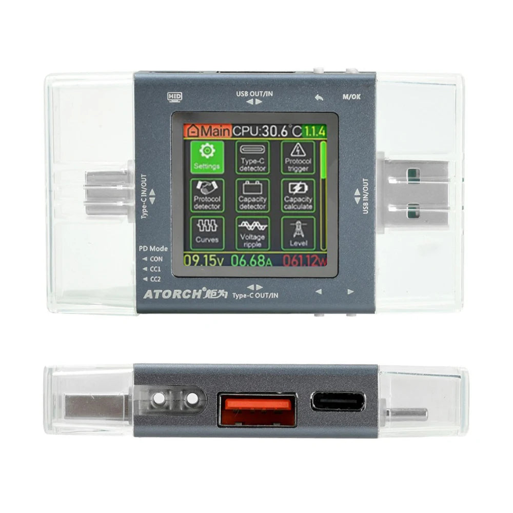 TU13 DC0-50V 6.5A Mobile Phone Charger Capacity Monitor USB+Type-C Voltage Current Meter Power Tester PD Fast Charging Protocol Vue