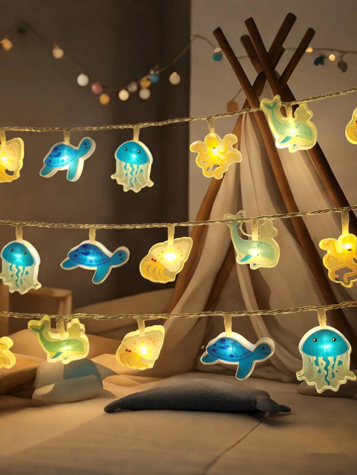 Ocean Animal LED String Lights, Whale Jellyfish Turtle Octopus Fairy Lights for Kids Bedroom Nursery Beach Theme Party Decor Vue