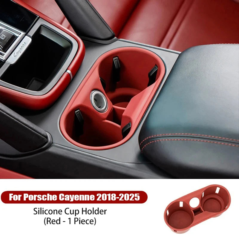 Car Cup Holder For Porsche Macan Cayenne Center Console Bottle Holder Insert Anti Slip Drink Storage Organizer Auto Accessories Vue Red-Cayenne18-25