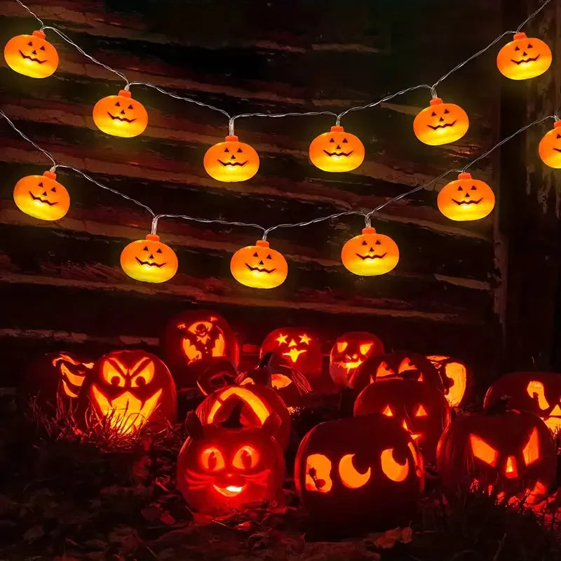 Spooky Face Pumpkin Halloween LED String Lights Battery Powered Waterproof Portable Hanging Light For Home Holiday Party Decor Vue