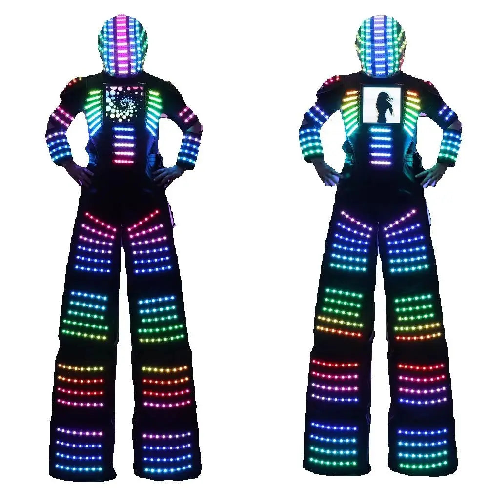 Full Color LED Robot Costume Remote Control Stilts Walker Suit with Excited Digital Screen DIY Text Image LOGO for Parties Vue Black material L