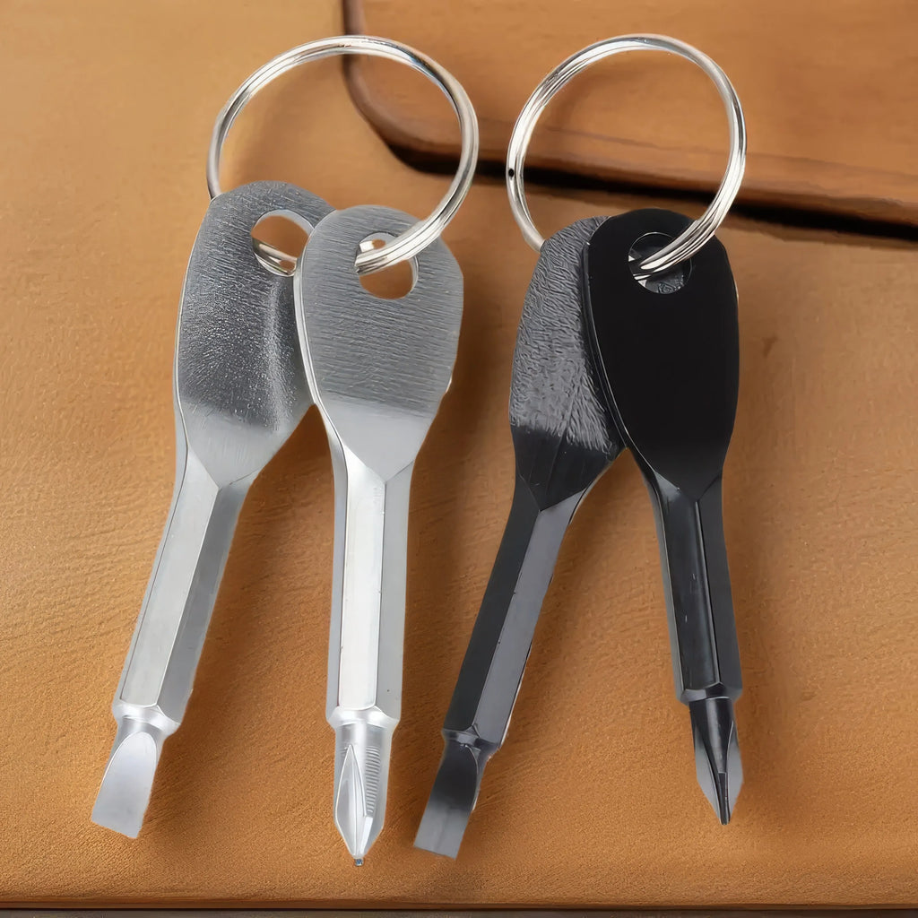 2Pcs Keychain Screwdrivers Black Silver,Steel Portable Screwdriver Head, Mini Hand Tool for Car Bicycle Motorcycle Repair Vue