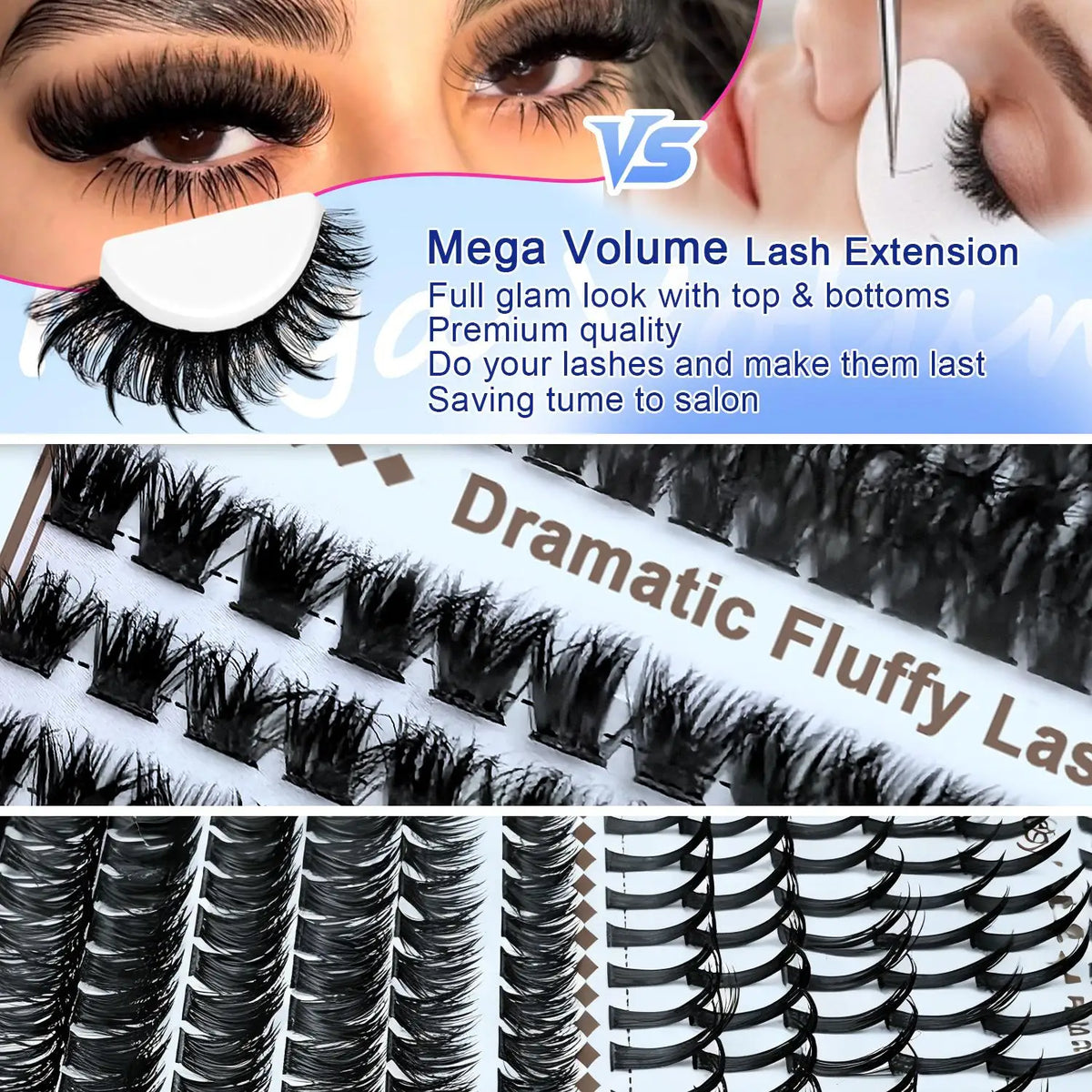 QUEENICE Lash Clusters Kit, Eyelash Extensions Set, 80D,100D 120D Spikes Eyelash Bottom Lashes Clusters Mixed Length Eyelashes Vue