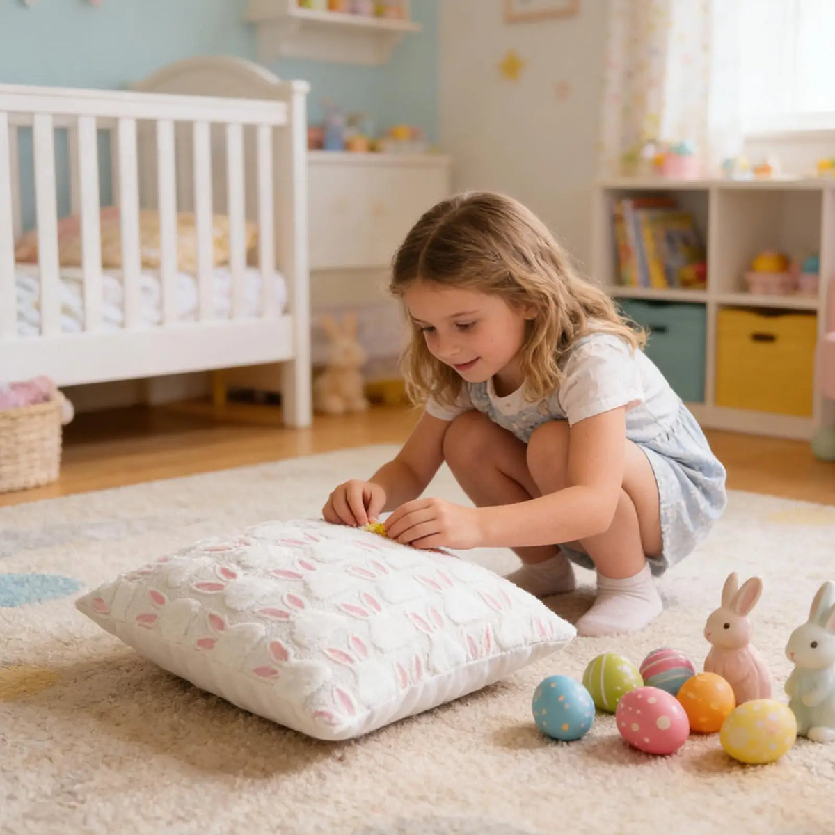 Easter Pillow Covers Cute Rabbit Cushion Wrap 18x18in Embroidered Ears Farmhouse Easter Pillow Covers for Bedroom Home Decor Vue