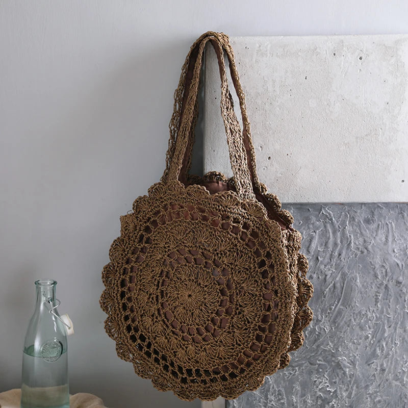 Handmade Straw Woven Bag Women Hollow Design Large Capacity Handbag