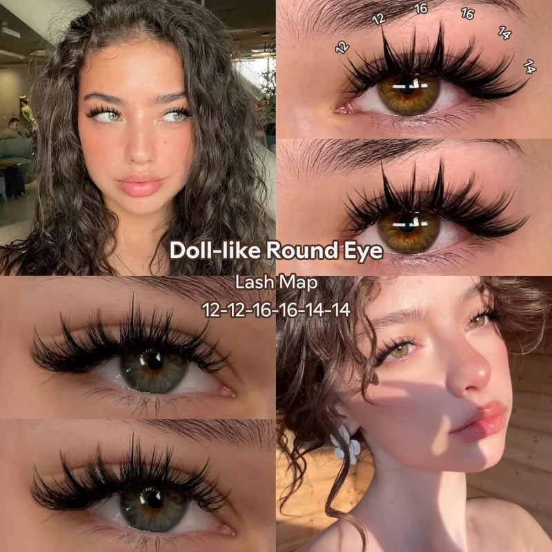 Manga Lash Clusters Natural Eyelash Clusters with Spikes 8-16mm Long Wispy Cluster Eyelash Extensions Anime Individual Lashes Vue