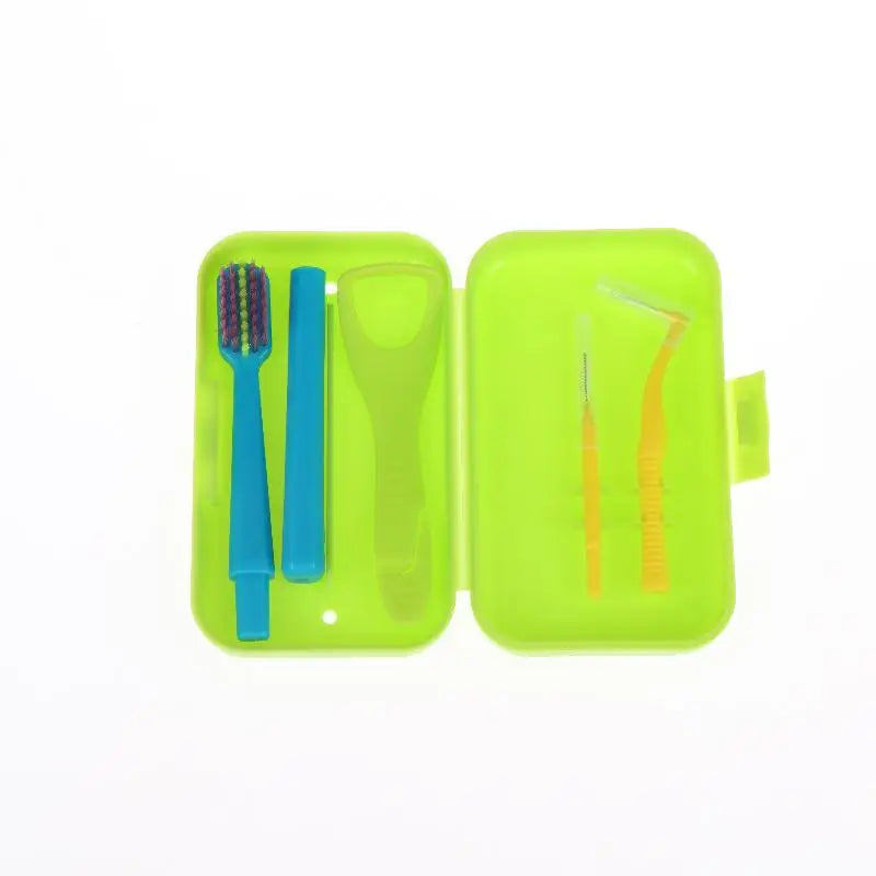 Care Kit Detachable Toothbrush with Interdental Brush Tongue Scraper Reusable Oral Set For Home Office Travel Vue Green