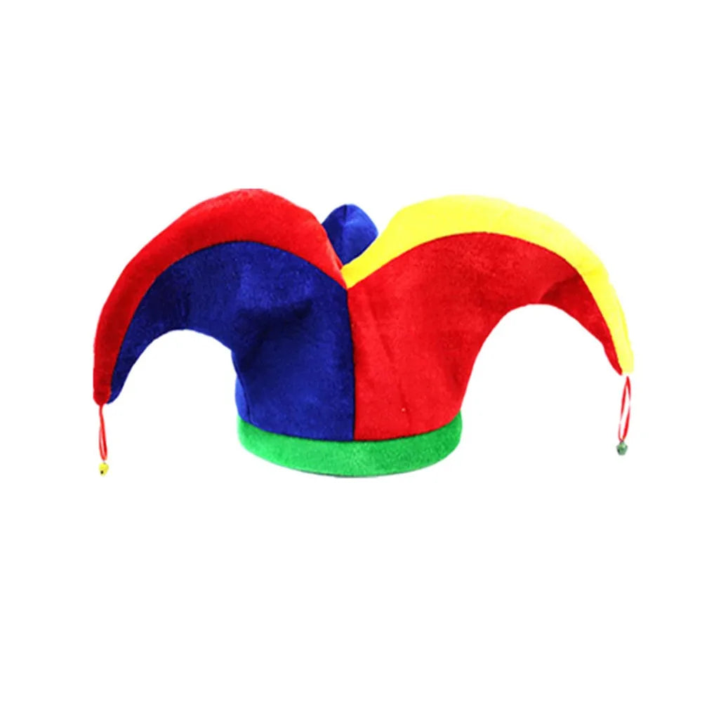 Multicolor Clown Hat 3 Points with Bells Mardi Gras Cap Funny Design Triangle Shape Halloween Party Hat Performance Stage Vue Clown Hat