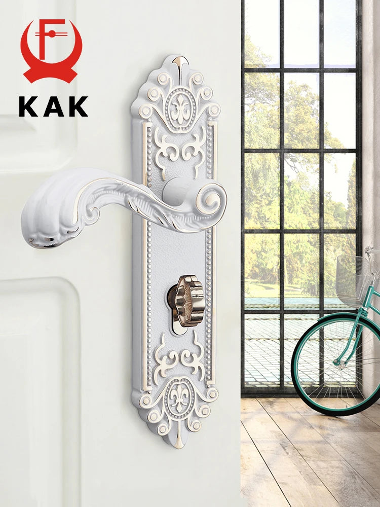 KAK European Style Gold Door Locks with Keys Door Handle Ivory White Security Entrance Door Lock Mute Anti-theft Door Hardware Vue