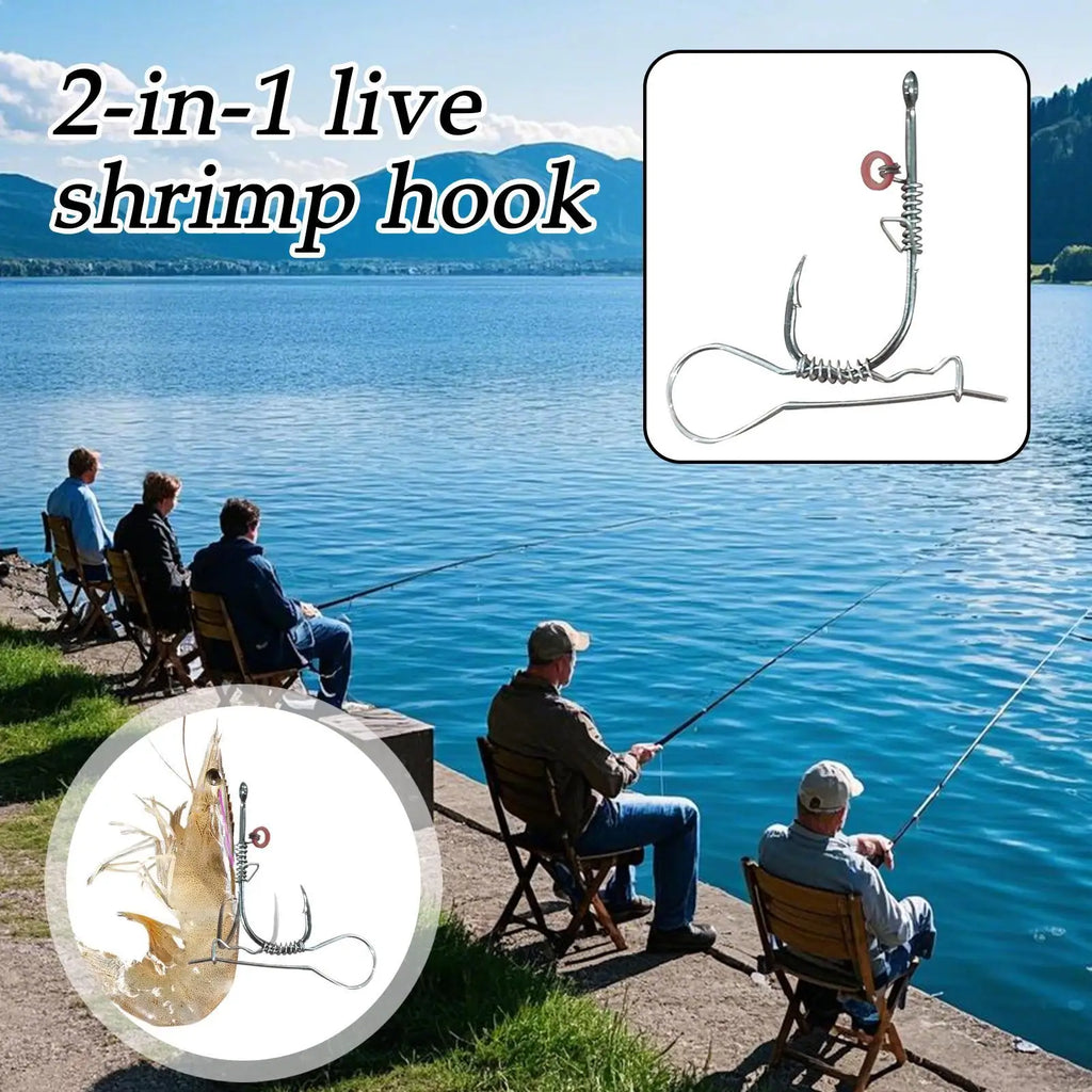 10Pcs Live Shrimp Hook 2-in-1 Angling Tool Bass Fishing Hooks For Fishermen Saltwater Sea Lake River F reshwater Angling Gear Vue