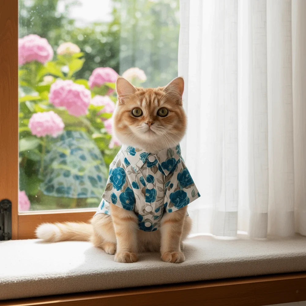 Flower Pattern Dog Shirt Breathable Thin Cat T-Shirts Soft Fabric Collared Style Dog Cooling Vest Outdoor Activities Vue