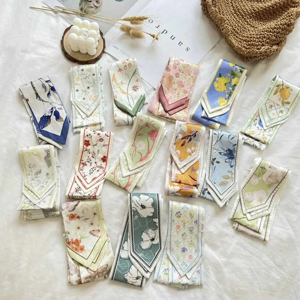 Versatile Fresh Floral Satin Silk Ribbon Scarf Women Summer Long Thin