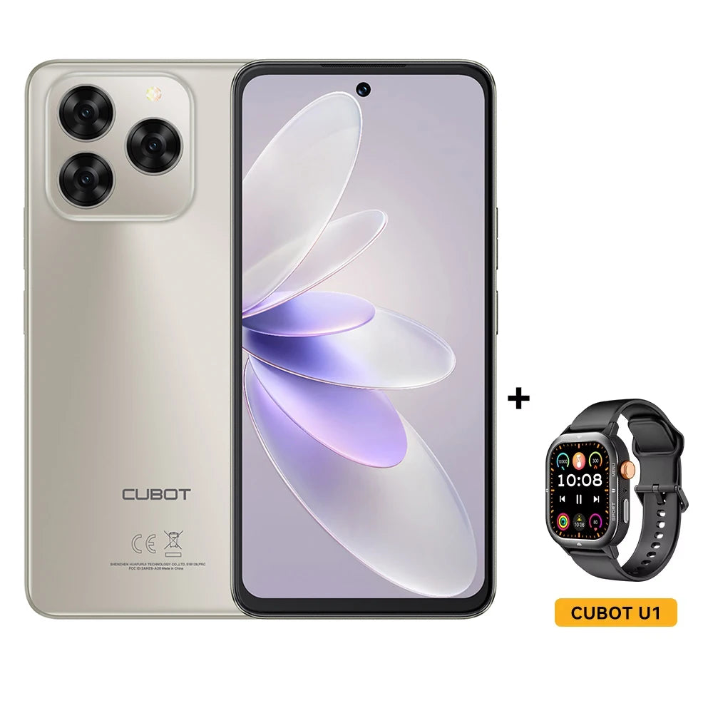 Cubot Note 60 Smartphone, Android 15, 7.2-inch 120Hz Display, Octa-core,16GB(6+10GB )RAM 128GB ROM, 48MP Camera, 7000mAh Battery Vue Grey Add Watch U1 128G China Mainland|6G