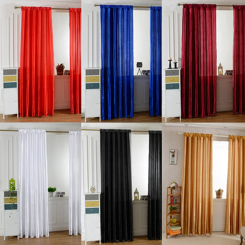 Solid Color Satin Door Window Curtain Room Balcony Half Shading Drape Curtains Vue