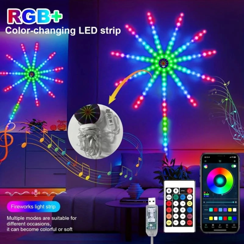 Firework Strip Lights LED Bluetooth APP Control Neon Strip USB 5V Changing Smart Lamp Sync Music Bedroom Decor Dream Light Vue