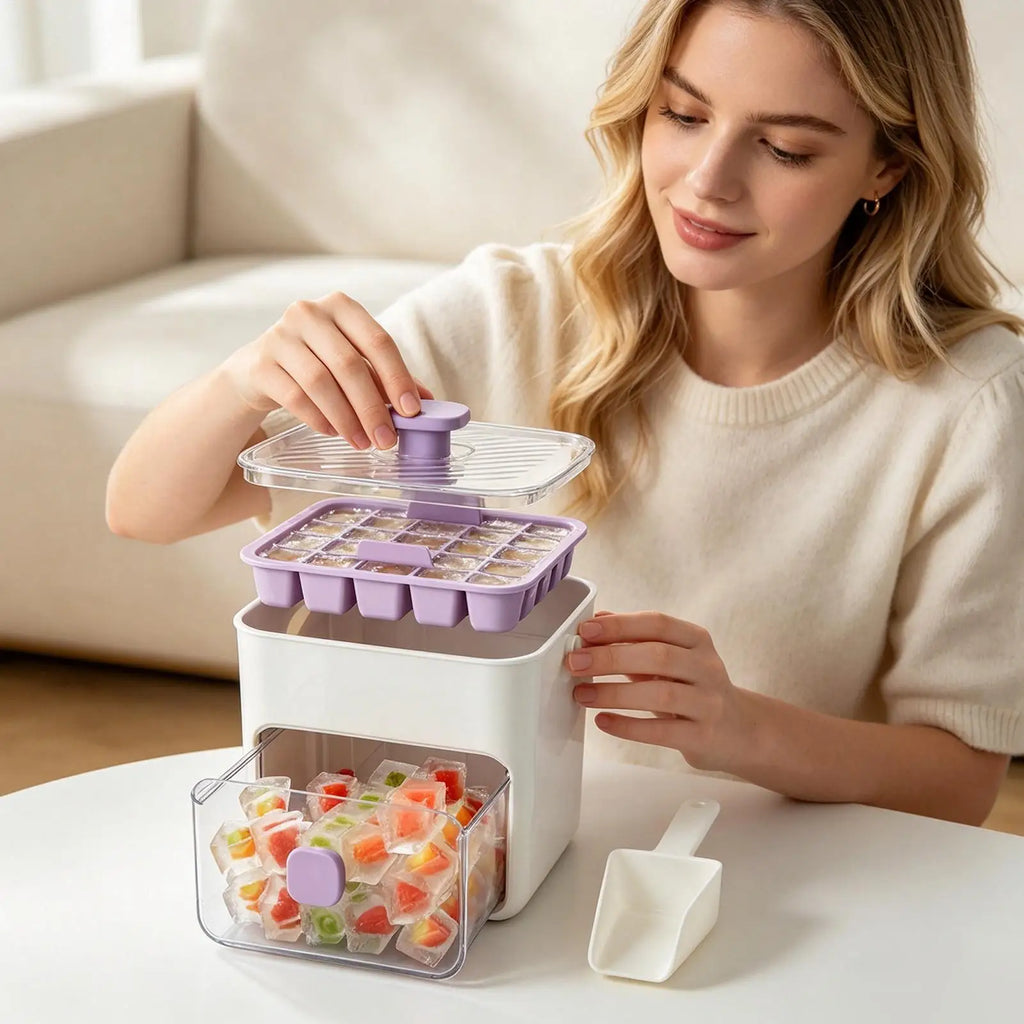 Press Type Double Layer Ice Maker Tray With Handle, Reusable I ce Cube Mold For Cold Drinks Cocktails & Coffee, Home Kitchen Bar Vue