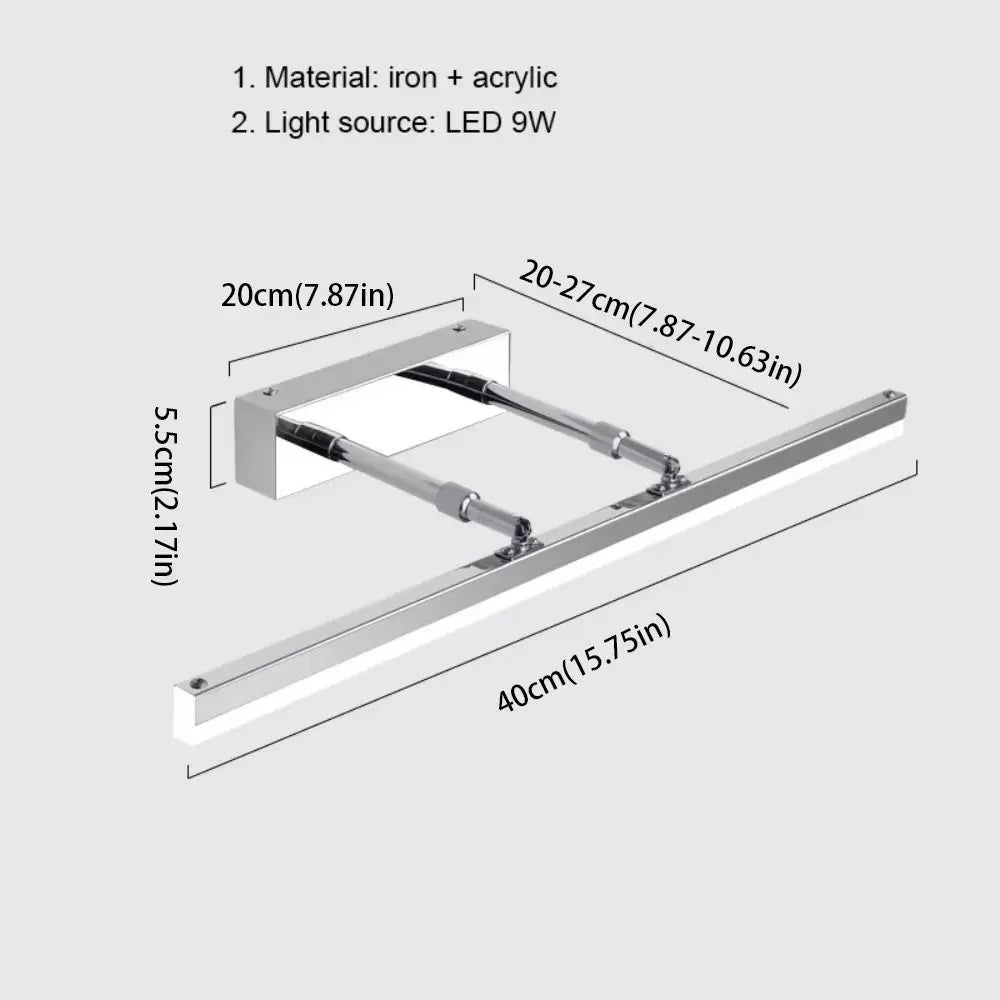 Electroplate 9W 40CM LED Wall Light Retractable No-Drill Makeup Mirror Light Waterproof Anti-fog Bathroom Mirror Lamp Washroom Vue
