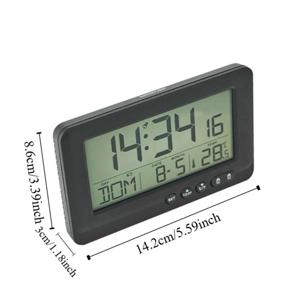 Time/Date/Week/Temperature Electronic Alarm Clock LCD Display Soft Lighting Digital Alarm Clock Plastic 12/24 Hours Vue