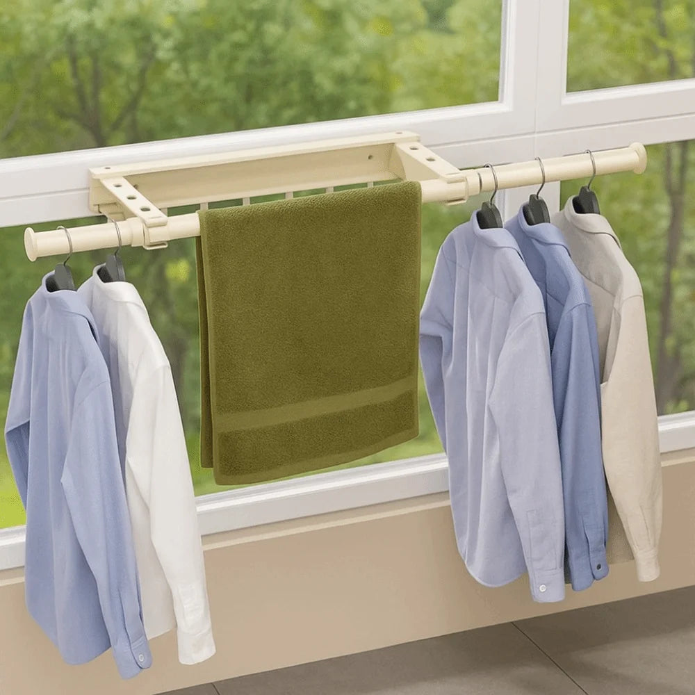 Carbon Steel Telescopic Clothes Rack Punch-free Adjustable Length Clothes Drying Rack Foldable Windproof Clothes Hanger Vue