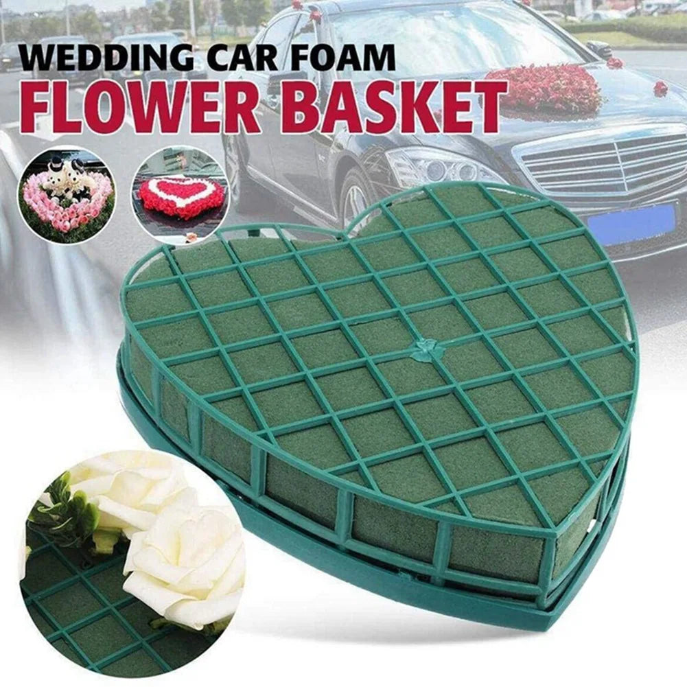 ABKW-4Pcs Floral Foam Heart-Shaped Flower Holder With Floral Foam For Wedding Centerpiece Party Car Table Floral Arrangement Vue green