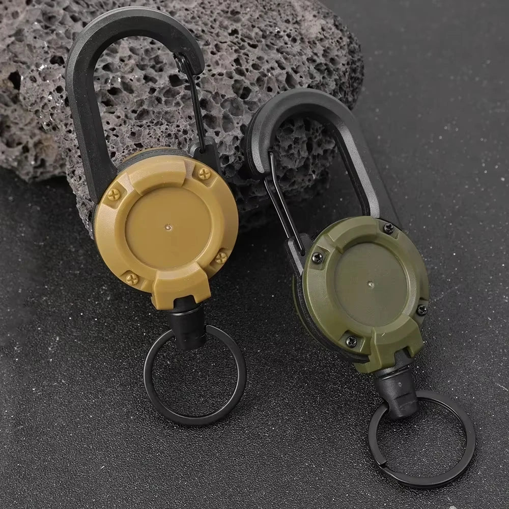 1/5pcs Heavy Duty Retractable Pull Badges ID Reel Carabiner Key Chain Steel Wire Rope Buckle Key Holder Outdoor Keychain Tools Vue