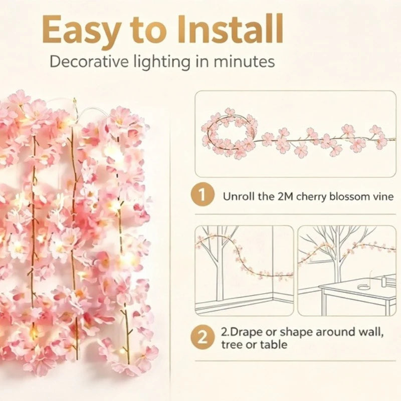 2M 20 Light LED Cherry Blossom Lamp String Suitable for Decorating Bedrooms Gardens Without Battery Vue