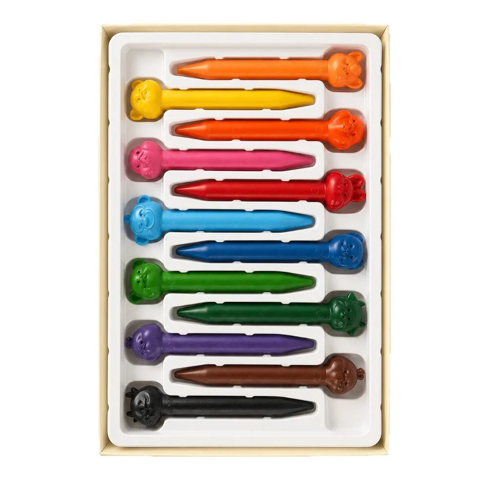 12-Color Animal Styling Crayon Not Dirty Hands Injection Molding Brush Children's Stationery Color Crayon Set Non-toxic Vue