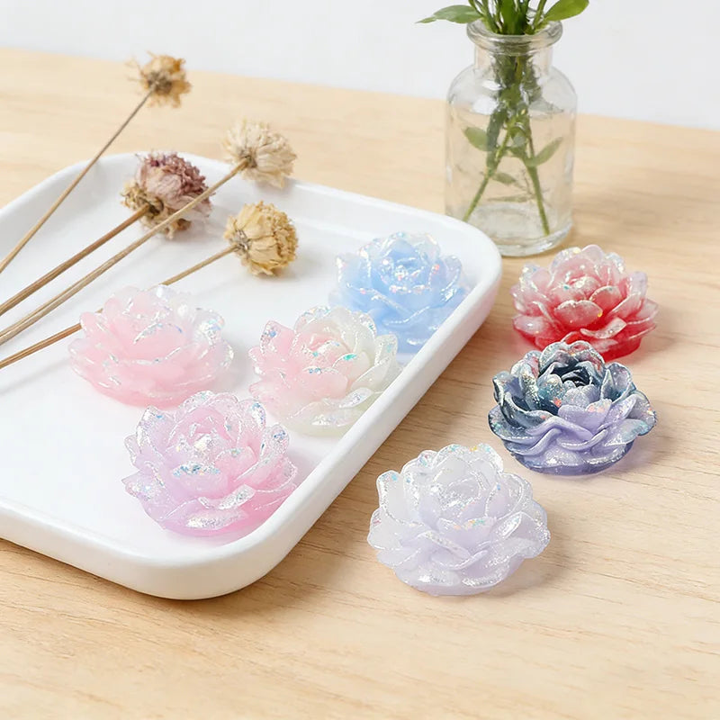 5-Piece Set UV-Coated Peony Decorative Accessories Glowing Flashing 36mm for Holiday Decoration DIY Phone Enhanced Visibility Vue
