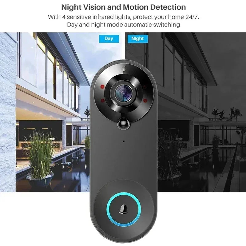 1080P HD Smart Wireless Doorbell WiFi Video Doorbell Night Vision Tuya Smart Home Security Motion Detect Door Bell Camera Vue