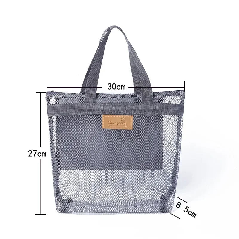 1-5PCS Mesh Beach Bag with Zipper for Swimming Pool Travel Portable Storage Pouch for Wet Swimwear Towel Toiletries Sandals Vue