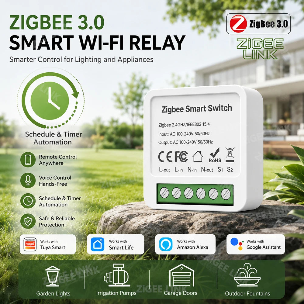 WiFi Zigbee3.0 DIY Two-Way Relay Smart Switch Mini Breaker Timing Function APP Voice Linkage Smart Home Automation Module Vue