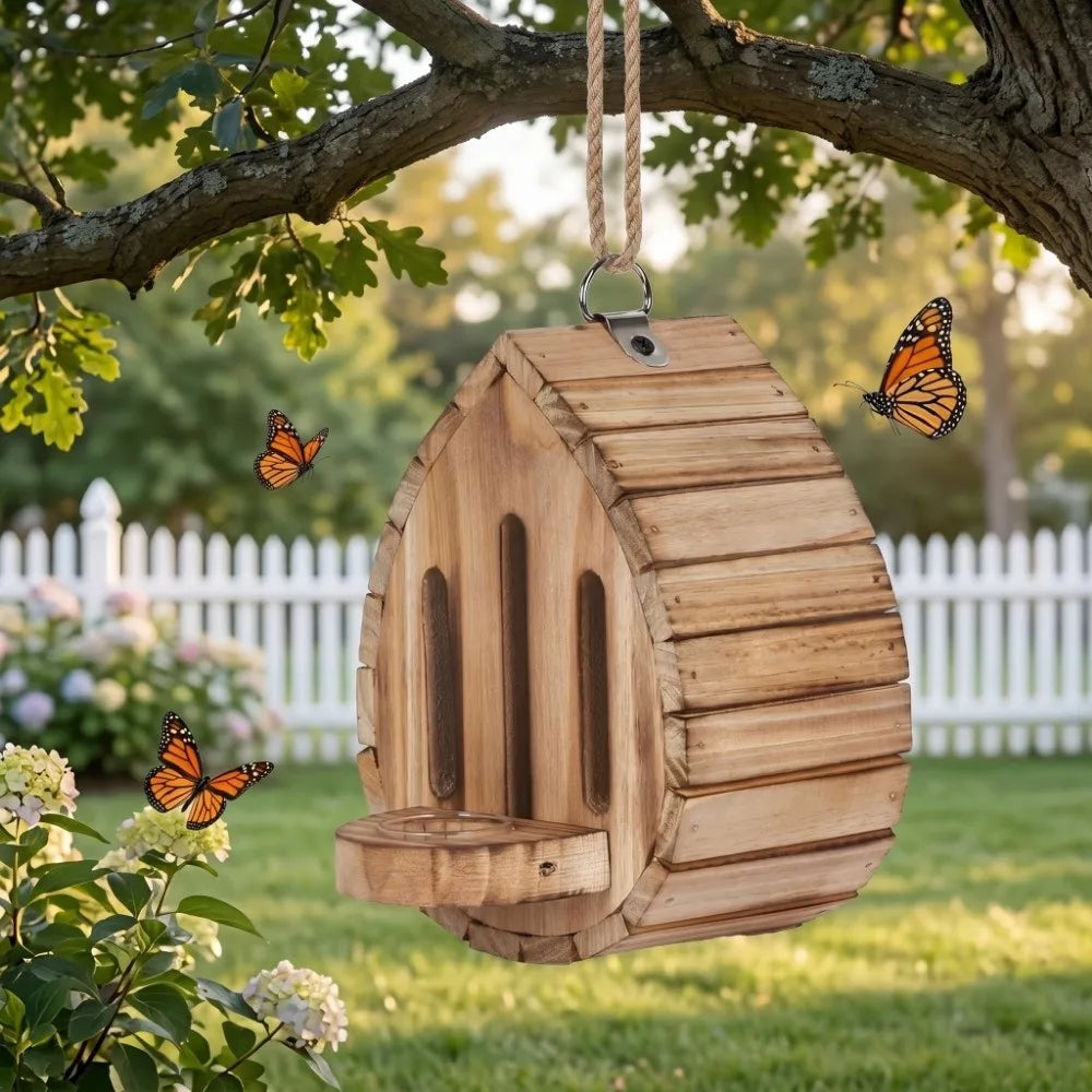 Home Decor Wooden Butterfly House Natural Habitat Hanging Pollinator House 2In1 Decorative Moth Habitat Outdoor Vue