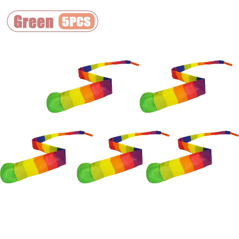 1-20PCS Rainbow Tail Throw Catch Ball Soft Colorful Playground Toy for Kids Adults School Training Gift Sports Durable Fun Vue Green-5PCS