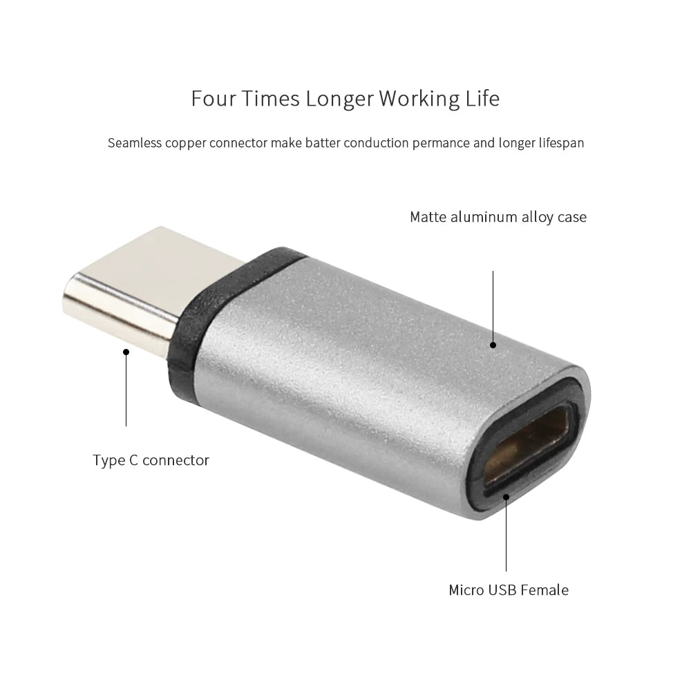 Metal Micro USB To Type-C Adapter Aluminum Alloy Mobile Phone Adapter Microusb Connector for iPhone Samsung Huawei Xiaomi TypeC Vue
