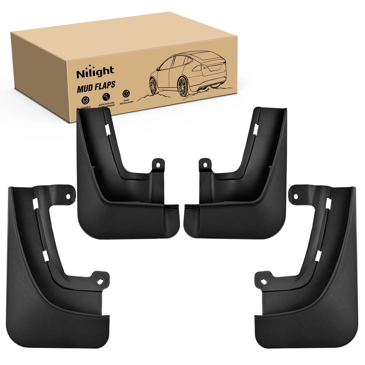 Nilight Mud Flaps for Tesla Model X 2022 2023 2024 2025 2026, No Drilling Precision Fit Exterior Accessories Heavy-Duty Splash Guards Protection, Front & Rear Set Vue Dark Grey United States