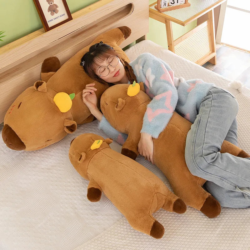 60-100CM Creative Giant Persimmon Lying Capybara Plush Toys Soft Stuffed Animal Baby Sleeping Pillow Sofa Cushion for Kids Gifts Vue