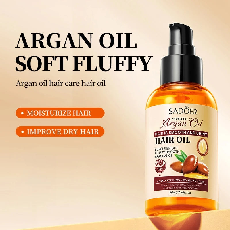 Moroccan Argan Hair Care Essential Oil 80ml, Plant Extracts Provide a Refreshing Sensation and the Oily Ingredients Are Easily Absorbed, Offering Moisturizing Benefits and Care for Damaged Hair, Helping to Improve Dry, Frizzy Vue