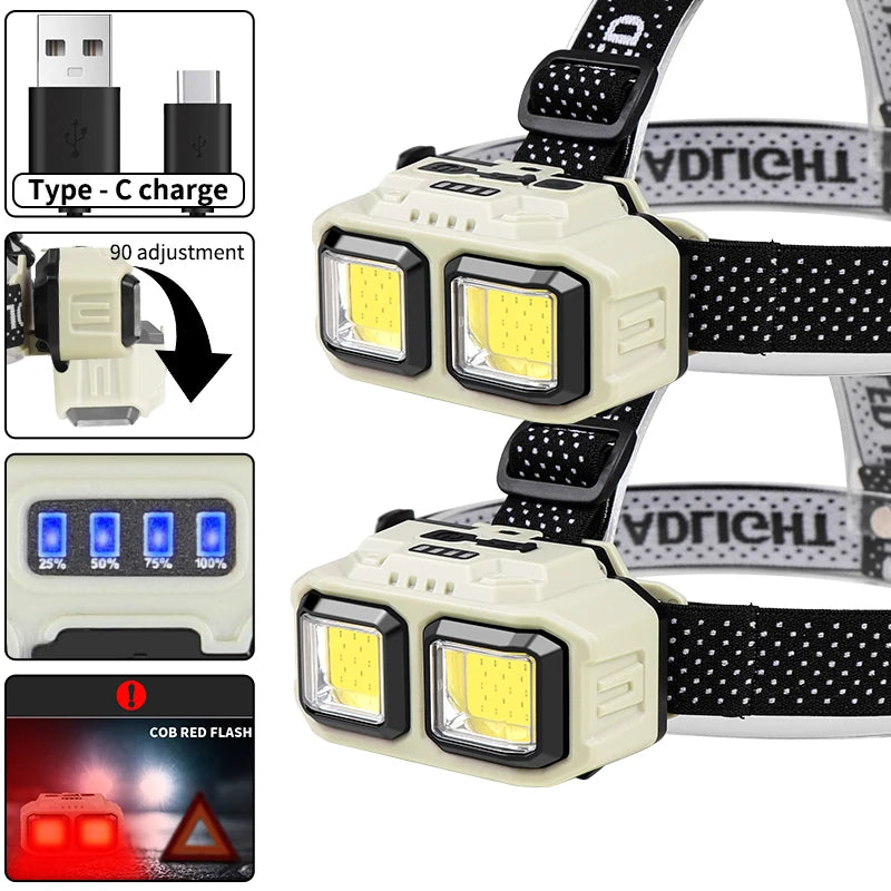 Powerful LED HeadlampTorch USB Rechargeable Flashlight Headlight Waterproof Head Light Camping Fishing Mining Light Lamp Torch Vue