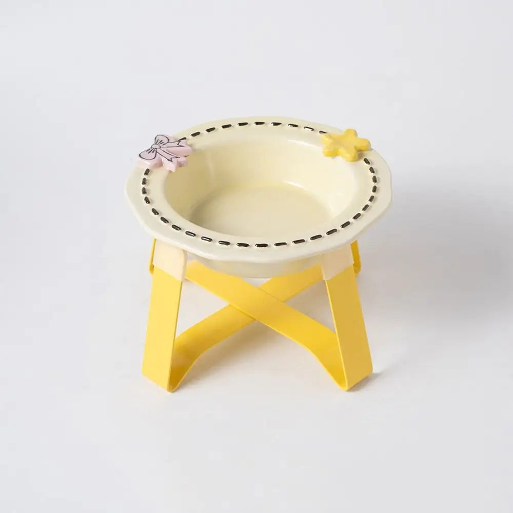 Cute Ceramic Cat Bowl Anti Vomiting Anti Slip Cat Food Water Bowl Stable with Stand Elevated Pet Feeder Bowl Wet Dry Food Vue
