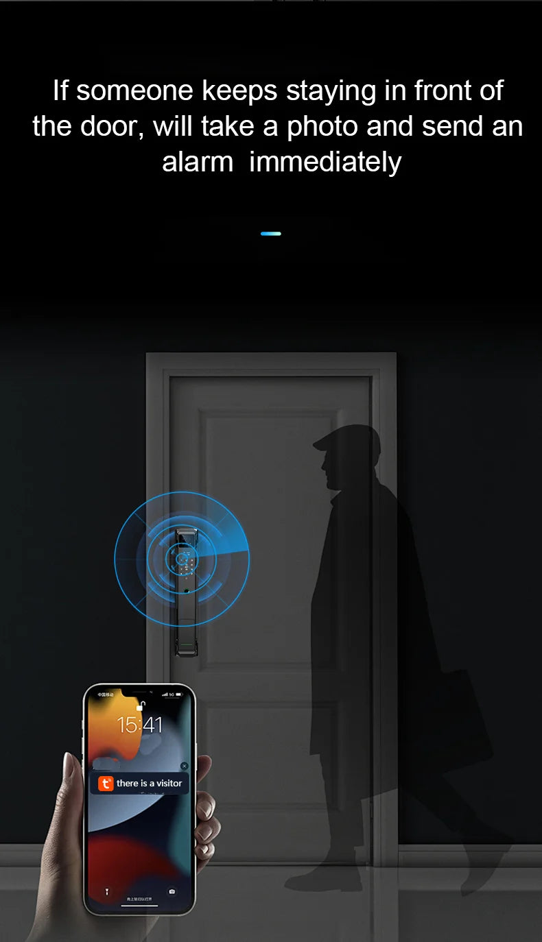 3D Real-time Intercom Face Recognition Digital Door Lock With Camera FIngerprint Password Unlock Keyless Electronic Door Lock Vue
