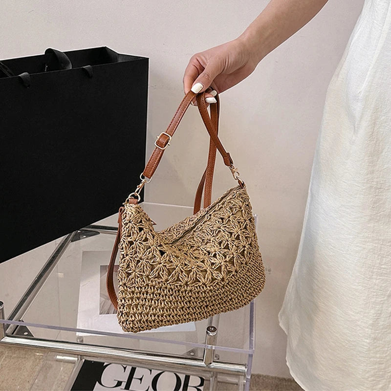 Straw Crossbody Bags Women Summer Woven Shoulder Bag Purse Raffia