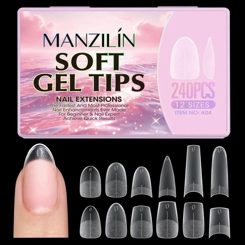 240Pcs Short Almond Matte Gel Nail Tips Coffin Stiletto Fake Press On Nails Salon Manicure Tool Vue