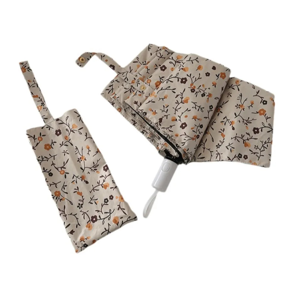 Fully Automatic/Manual Folding Rain Umbrella UV Protection Curved Handle Sunshade Umbrella Comfortable Grip with Storage Bag Vue Automatic 8K Iron