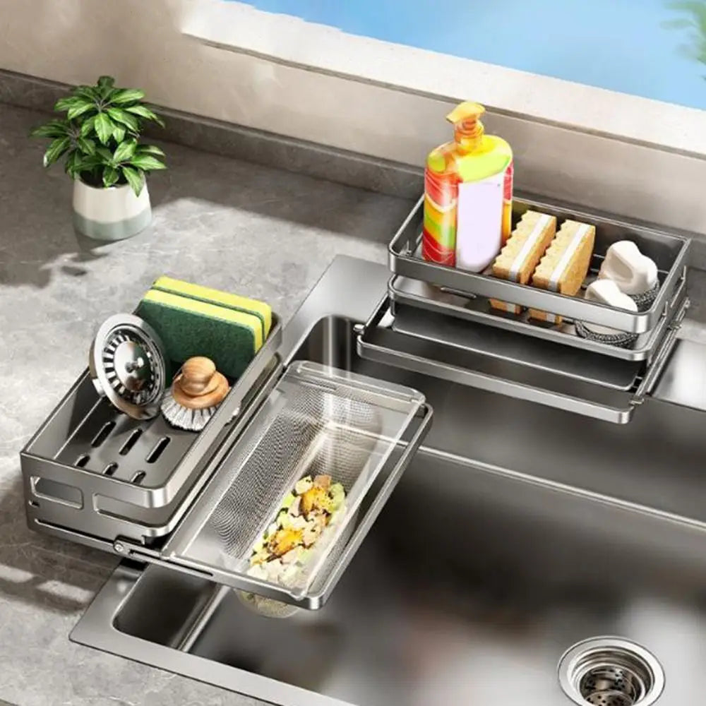 Large Capacity Kitchen Sink Drain Rack Moisture-proof Waterproof Sink Sponge Rack with Water Tray Space Saving Vue
