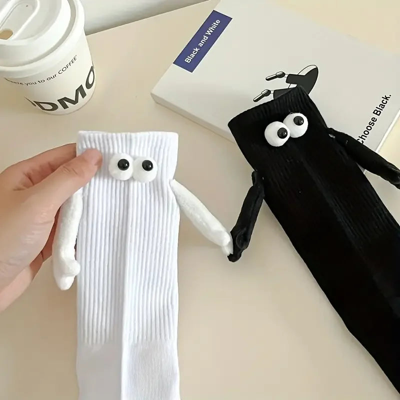1-10Pairs Magnetic Attraction Couple Crew Socks Black White Mid Calf Non Slip Comfortable Stylish for Women Men Daily Wear Vue