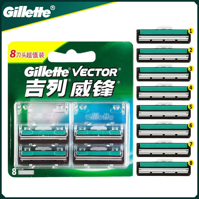 Gillette Vector Shaving Blades for Men Manual Safety Beard Shaver Hair Removal Double Layer Head Razor Blade Cassettes 8-24PCS Vue