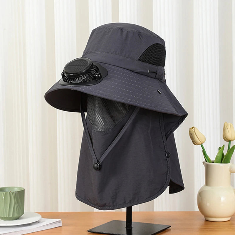 Solar Powered Fan Hat for Men Wide Brim UV Protection Hat for Outdoor Activities Hiking Fishing Camping Vue A7