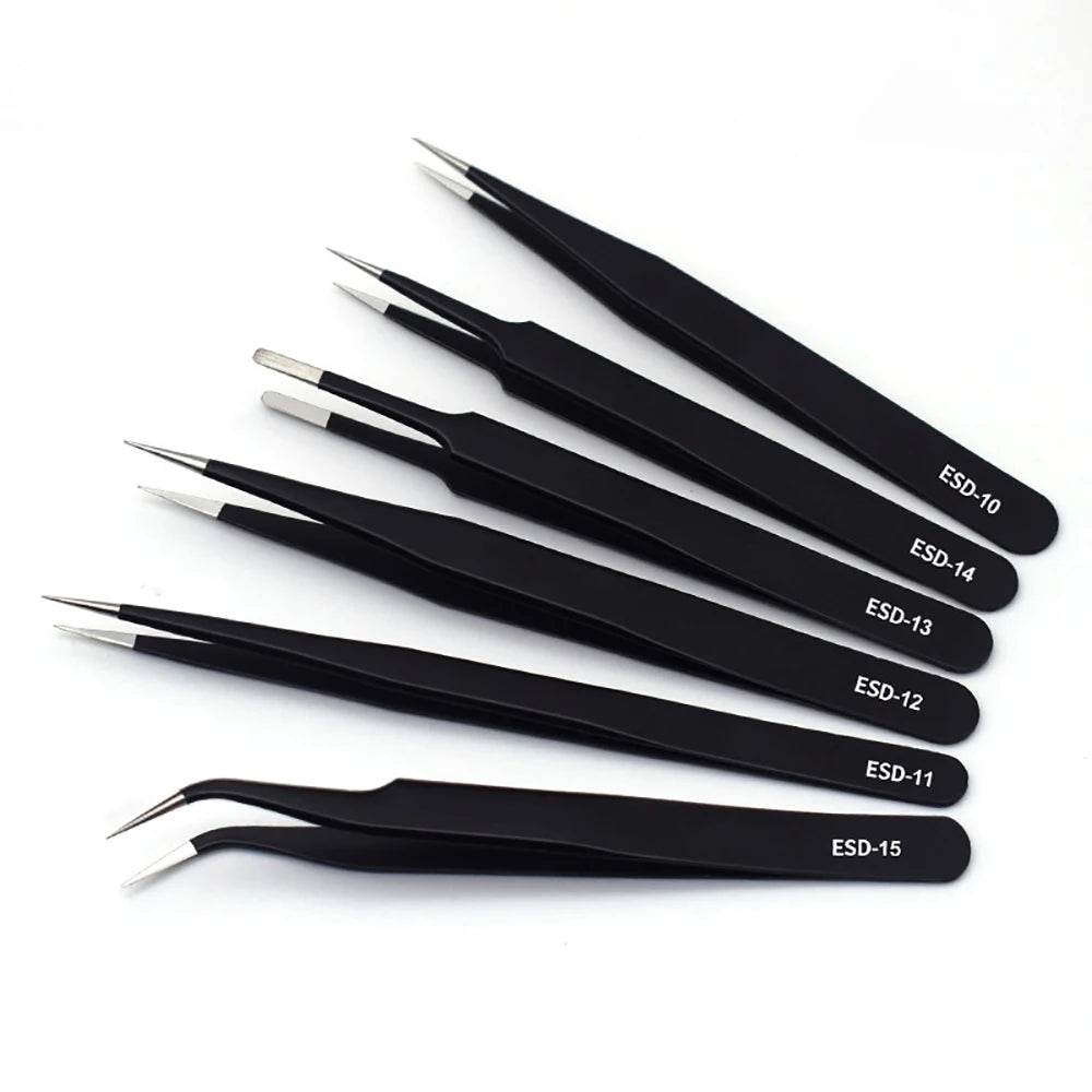 6Pcs Precision Anti-Static Stainless Steel Tweezers Set Eyebrow Hair Removal Tweezers Electronics Repair Craft Multi Use Tools Vue 6PCS